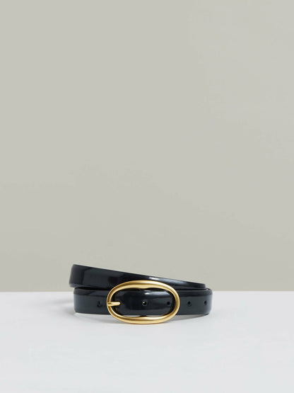 Reiss Patent Leather Oval Buckle Belt in Navy