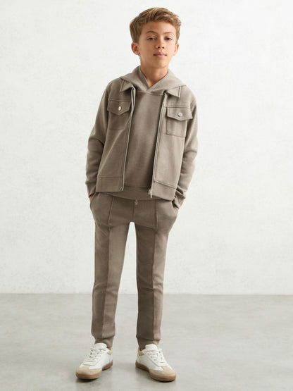 Reiss 13-14 yrs Interlock Zip-Through Overshirt in Taupe Brown