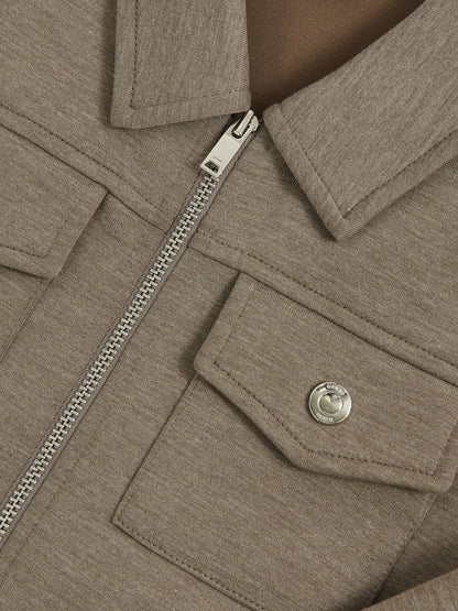 Reiss 13-14 yrs Interlock Zip-Through Overshirt in Taupe Brown