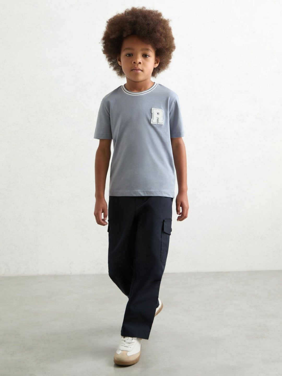 Reiss 13-14 yrs Cotton Letter Patch T-Shirt in Airforce Blue