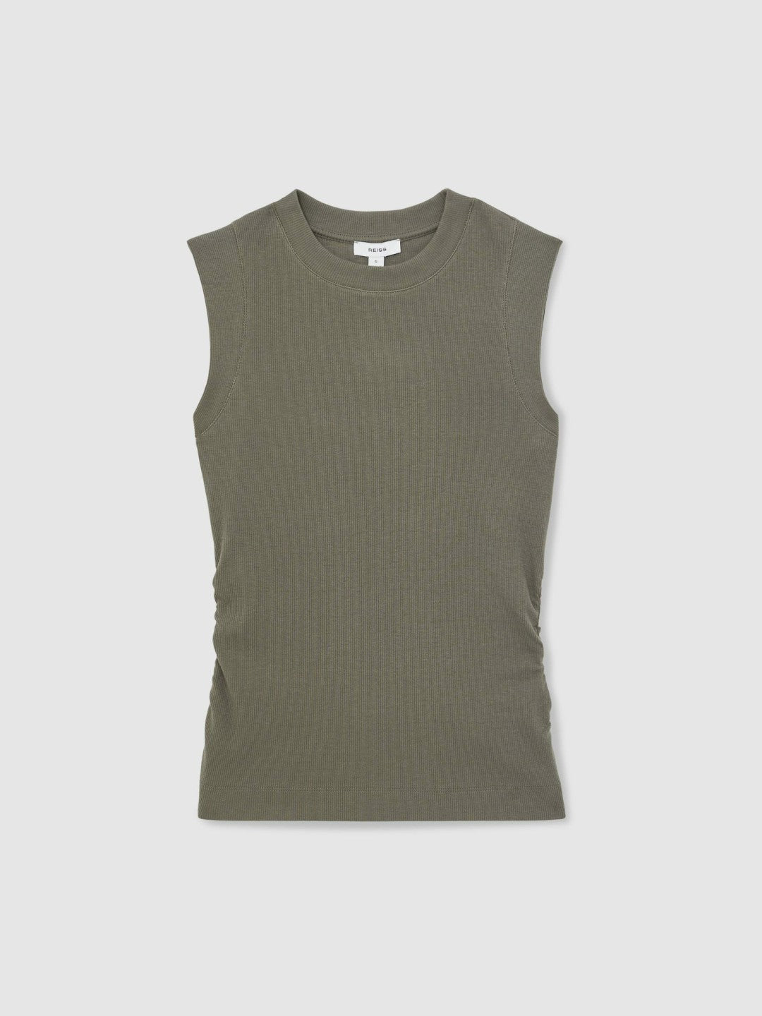 Reiss Ribbed Ruched Waist Vest in Khaki Green