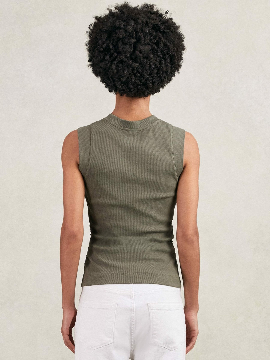 Reiss Ribbed Ruched Waist Vest in Khaki Green