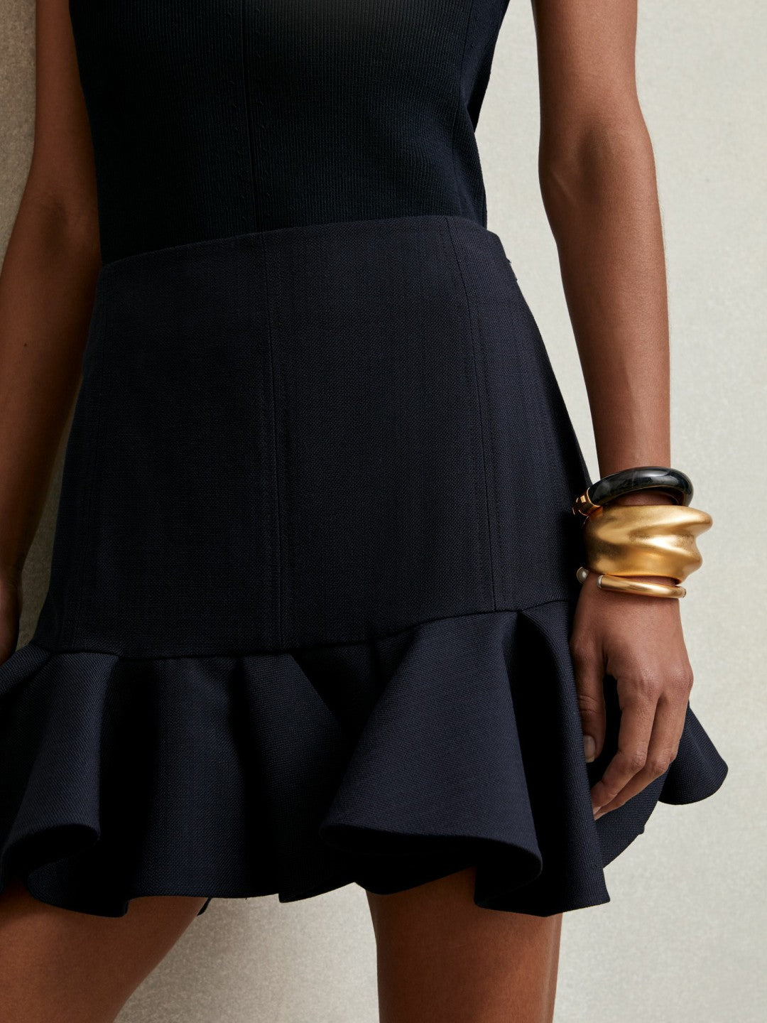 Reiss Ruffle-Hem Mini Skirt in Navy