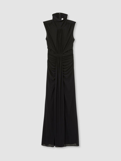 Reiss Petite Sheer Ruched Maxi Dress in Black