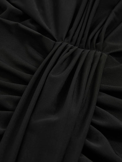 Reiss Petite Sheer Ruched Maxi Dress in Black