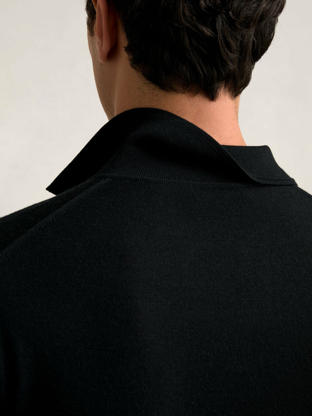 Reiss Merino Wool Open Collar Polo Shirt in Black