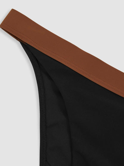 Reiss Contrast-Trim Bikini Bottoms in Black/Tan