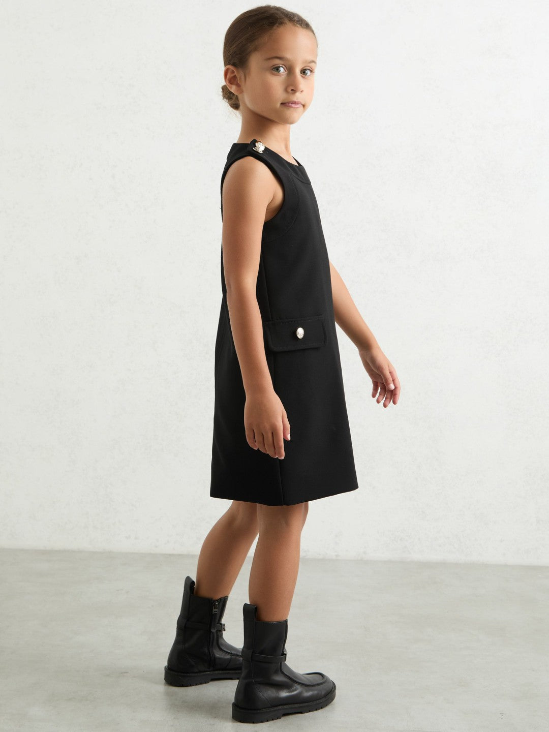 Reiss 13-14 yrs Button-Detail Sleeveless Shift Dress in Black