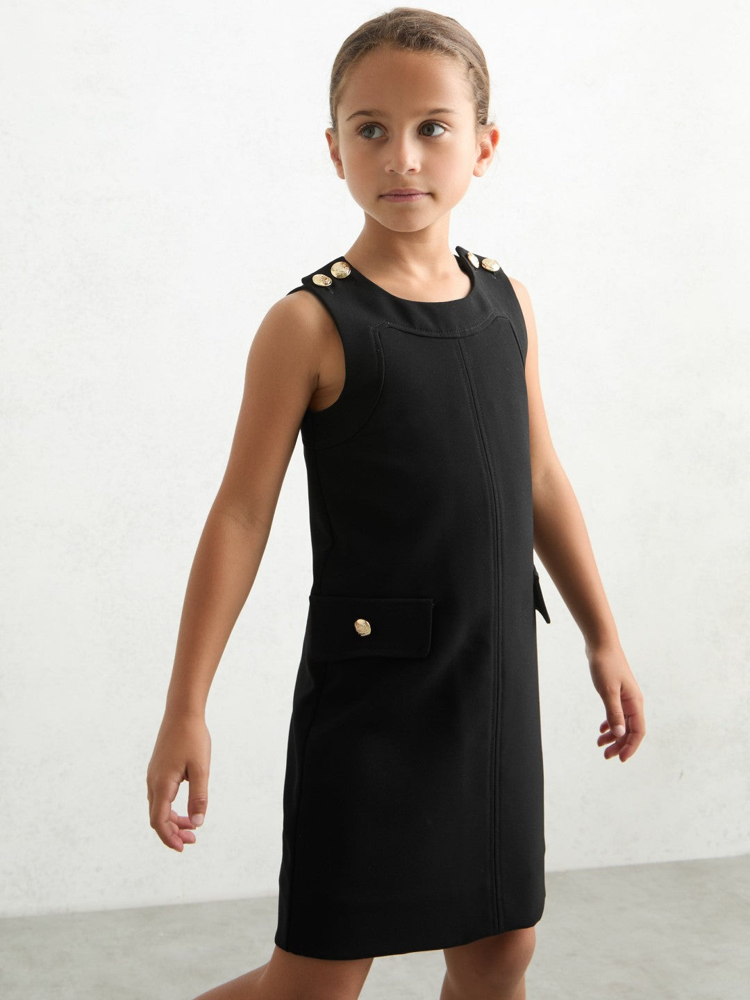 Reiss 13-14 yrs Button-Detail Sleeveless Shift Dress in Black