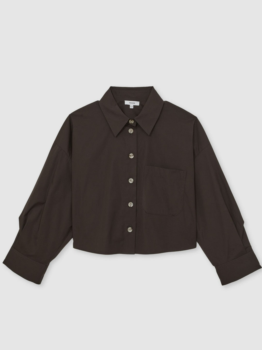 Reiss Oversize Cotton Cropped Shirt in Chocolate Brown