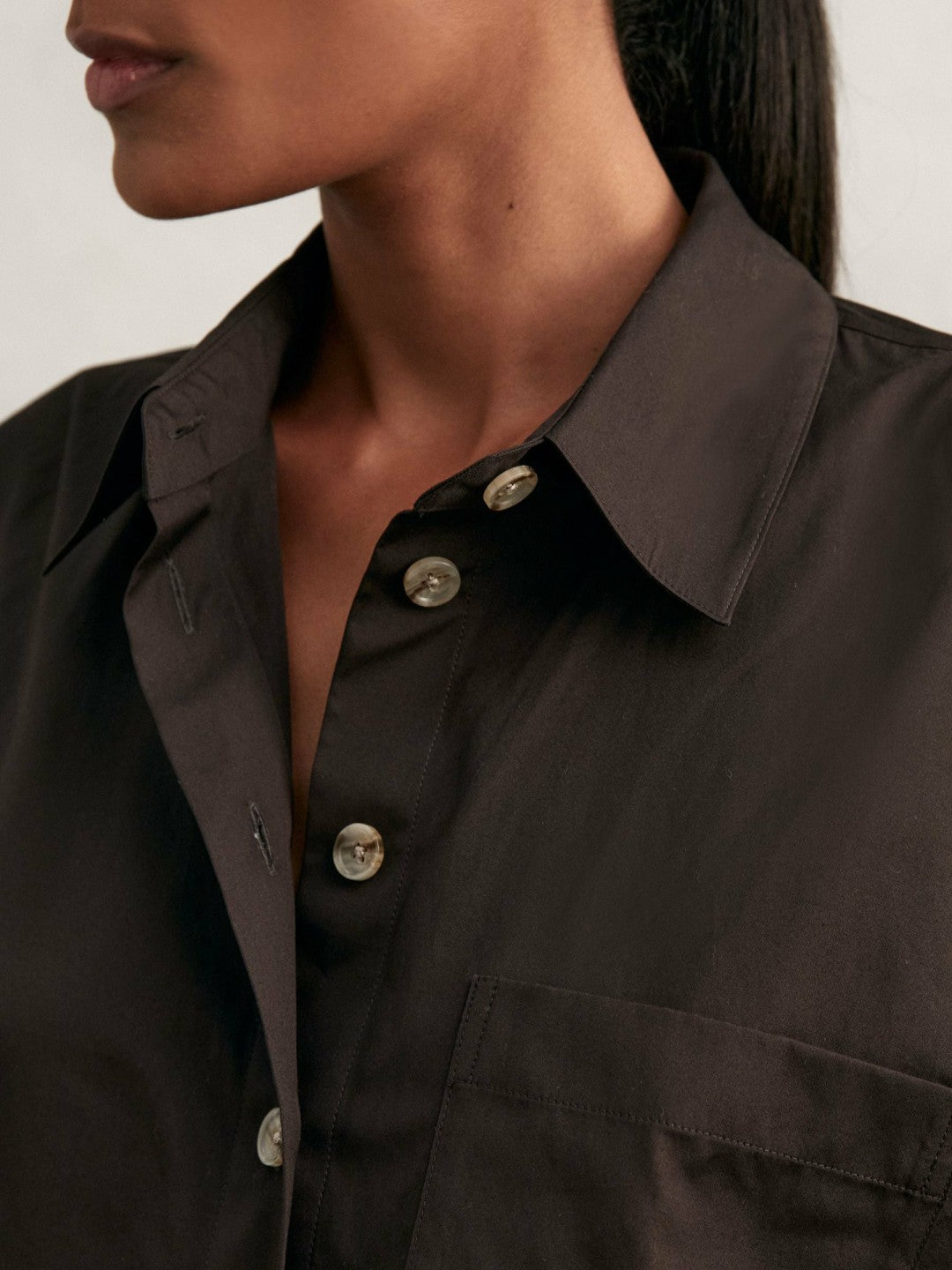Reiss Oversize Cotton Cropped Shirt in Chocolate Brown