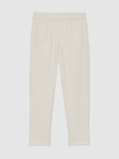 Reiss 3-9 yrs Relaxed-Fit Pleated Tapered Trousers in Off White