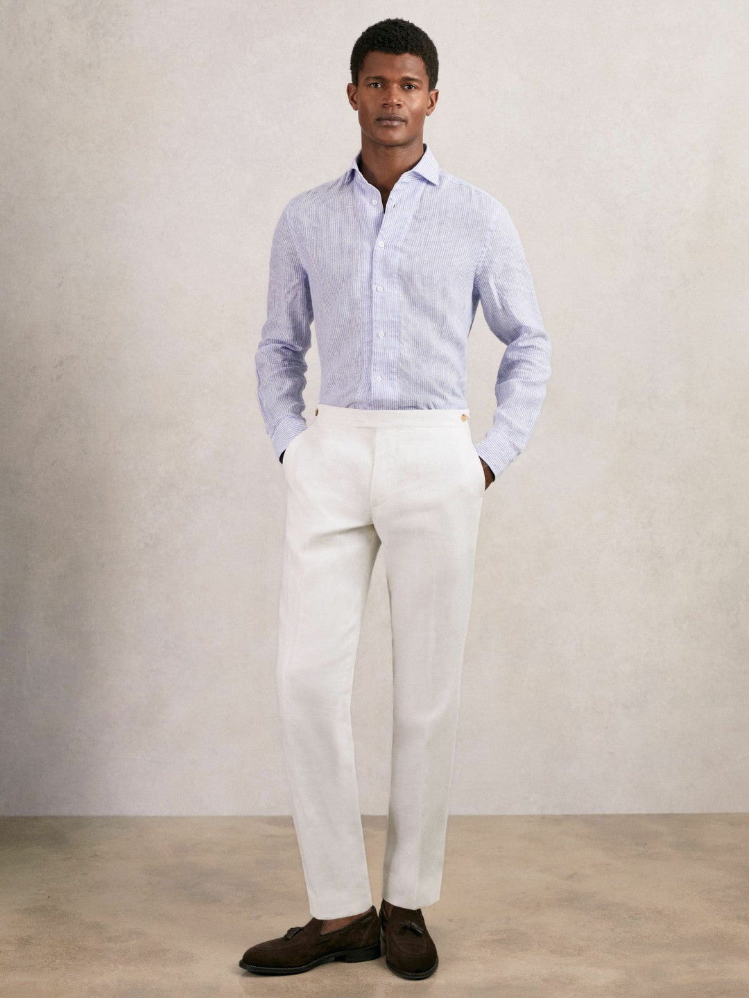 Reiss Slim Fit Lyocell Linen Suit Trousers in White