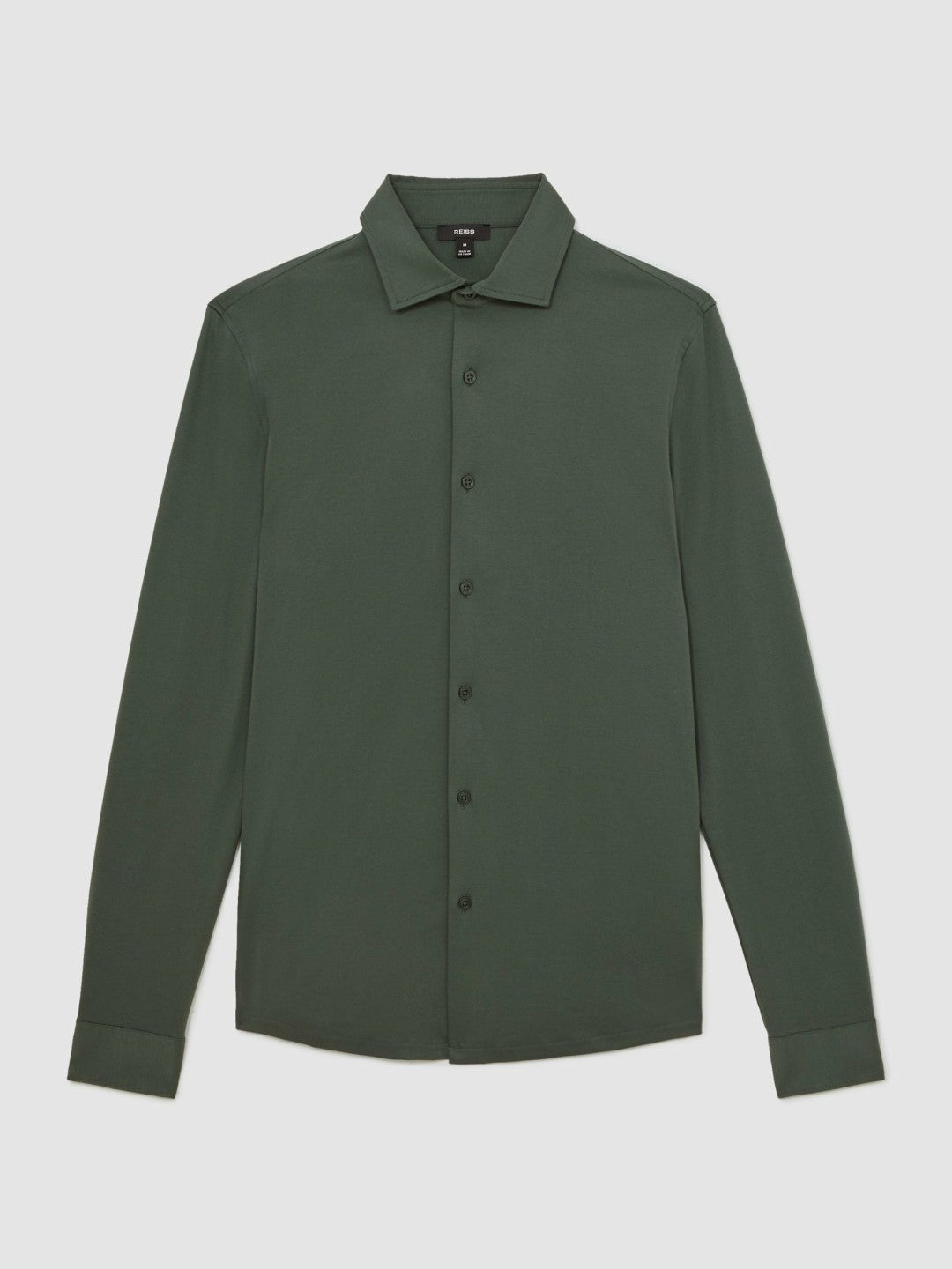 Reiss Cotton-Jersey Button-Through Shirt in Kale Green