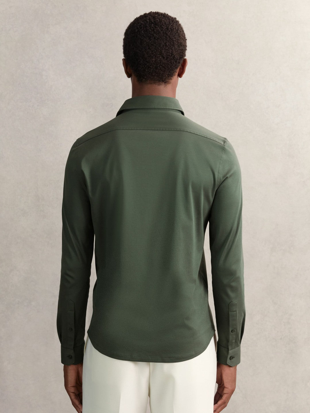 Reiss Cotton-Jersey Button-Through Shirt in Kale Green