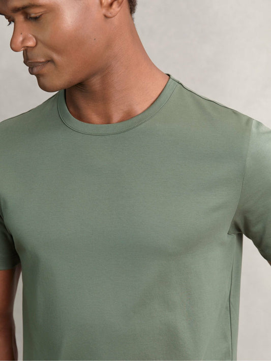 Reiss Airwater-Cotton Crew-Neck T-Shirt in Kale Green