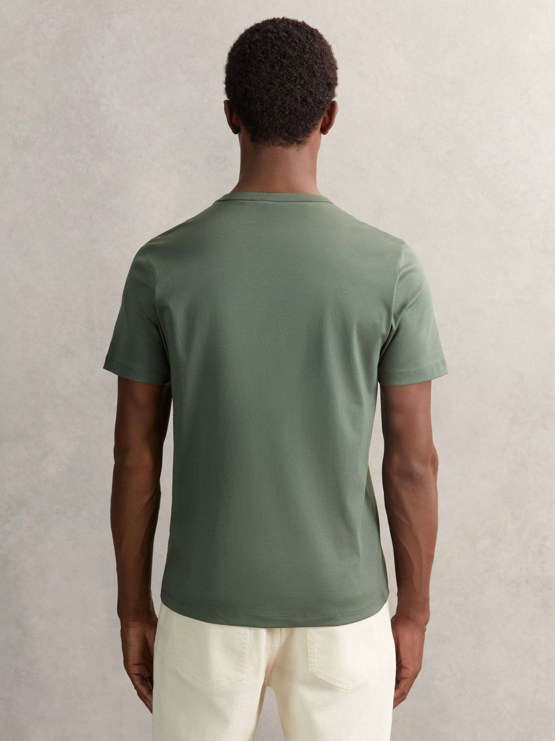 Reiss Airwater-Cotton Crew-Neck T-Shirt in Kale Green