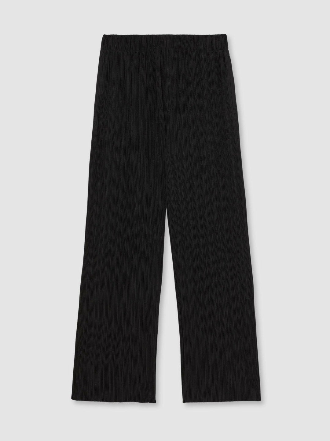 Reiss Plissé Wide Leg Trousers in Black