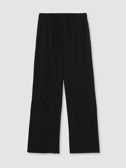Reiss Plissé Wide Leg Trousers in Black