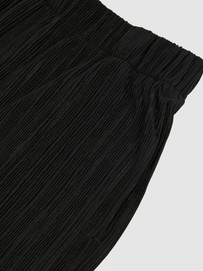 Reiss Plissé Wide Leg Trousers in Black