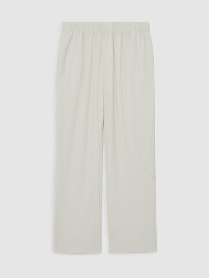 Reiss Plissé Wide Leg Trousers in Off White