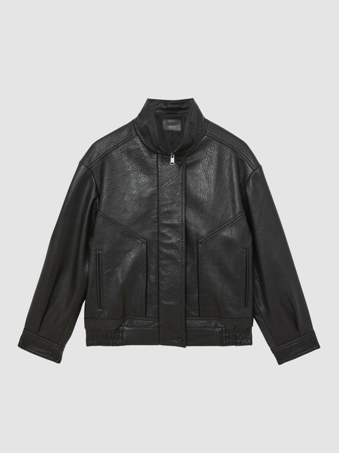 Reiss Oversize Grained-Leather Bomber Jacket in Black
