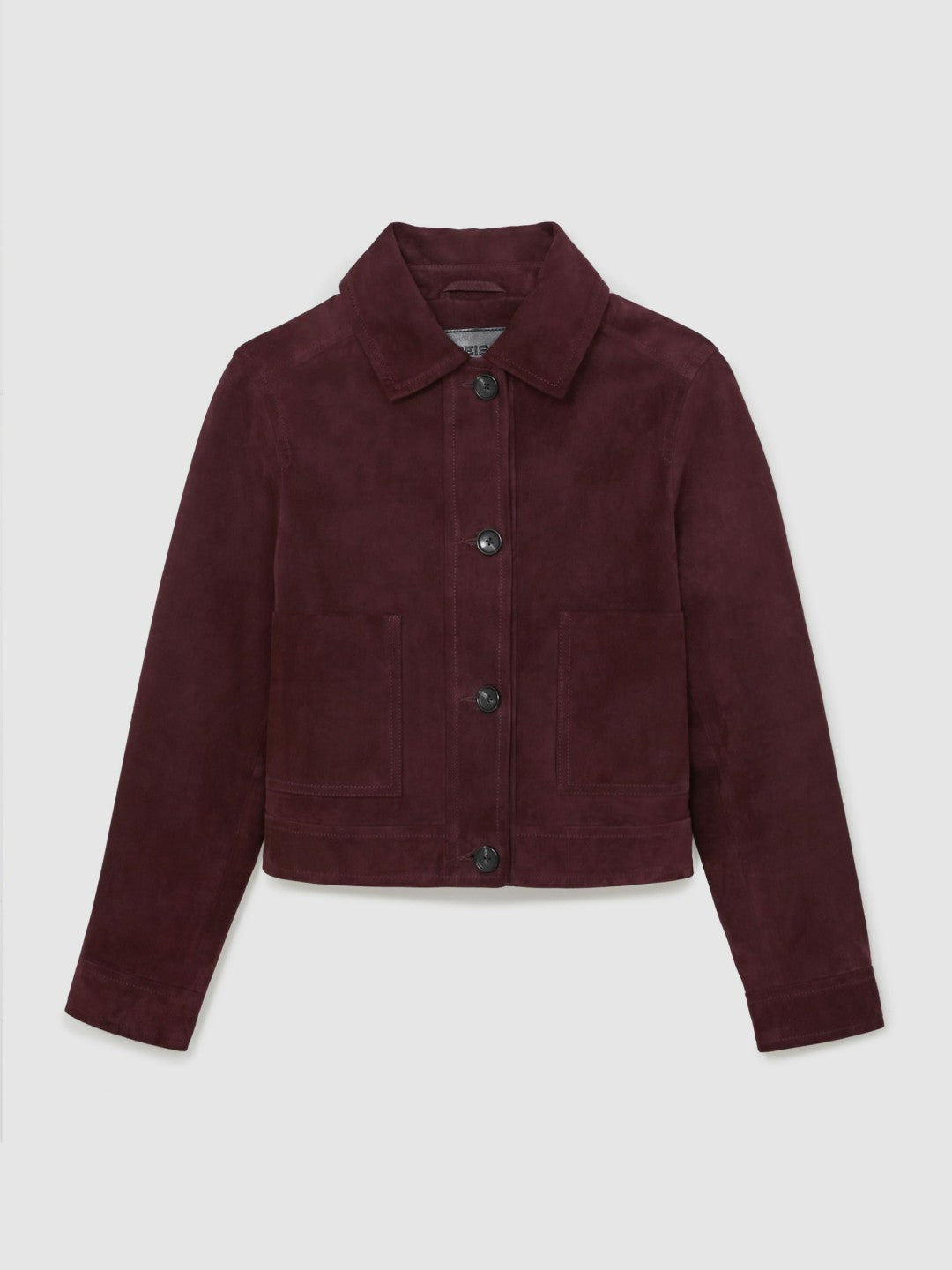 Reiss Suede Button Through Jacket in Burgundy