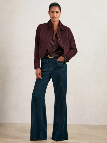 Reiss Suede Button Through Jacket in Burgundy