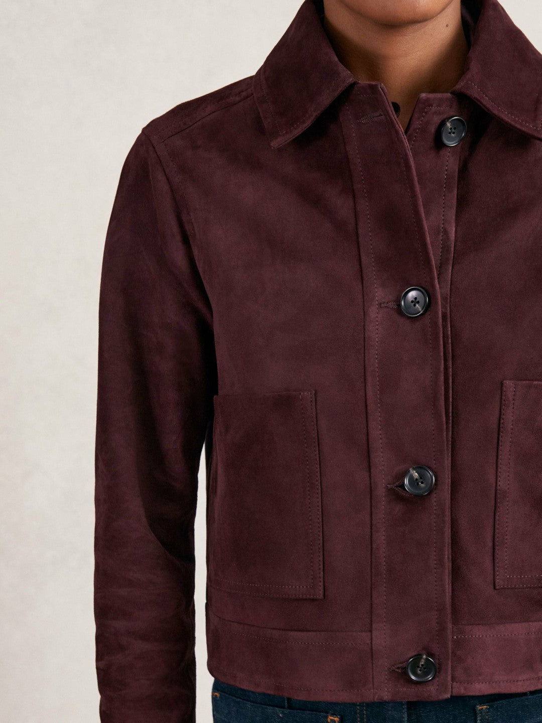Reiss Suede Button Through Jacket in Burgundy