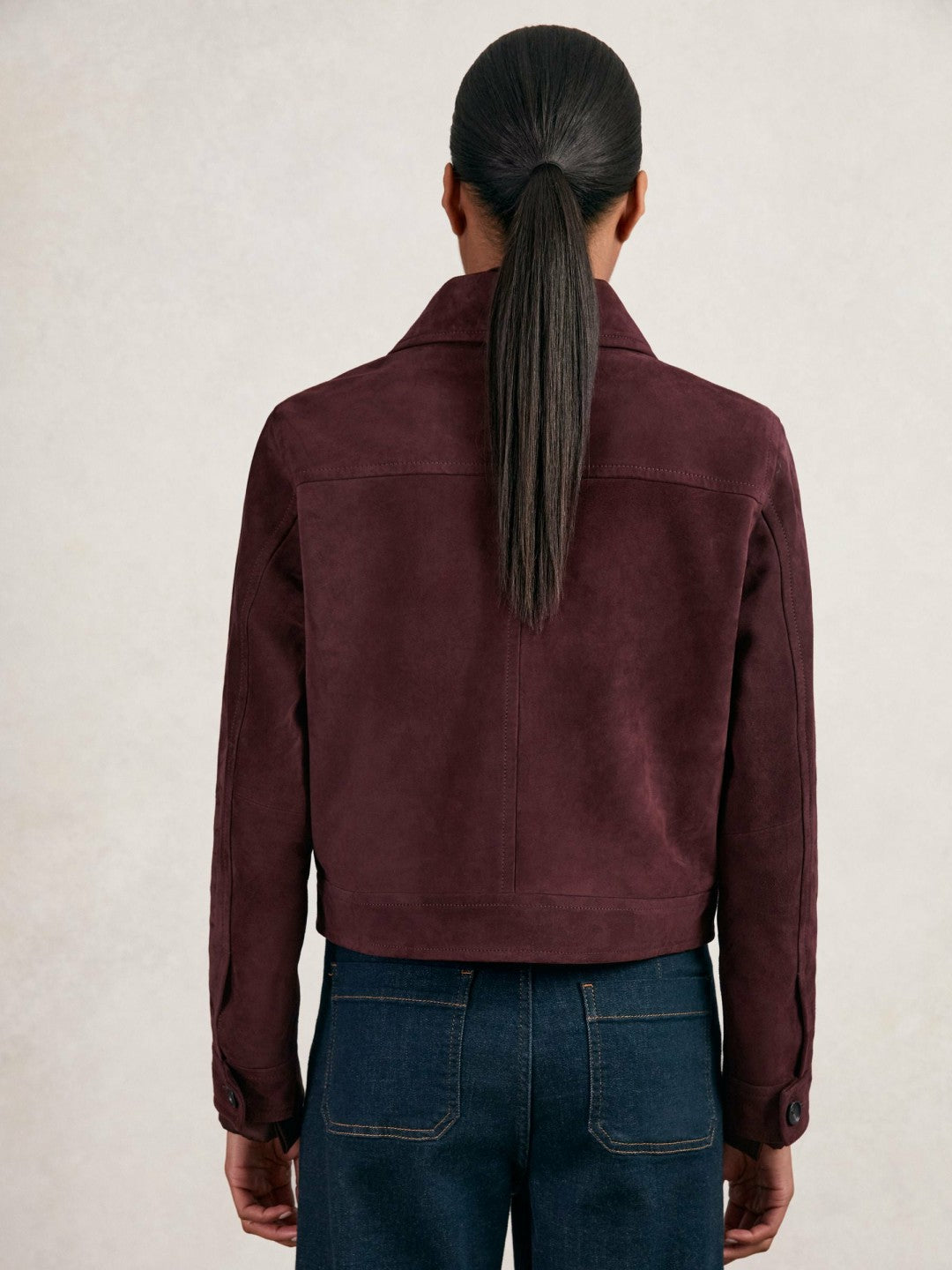 Reiss Suede Button Through Jacket in Burgundy