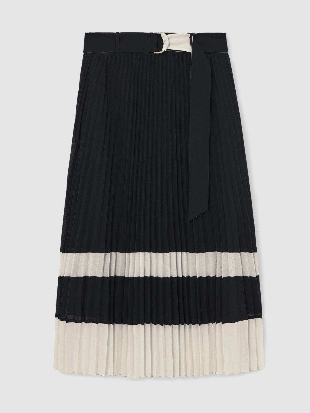 Reiss Belted Pleated Midi Skirt in Navy/Ivory