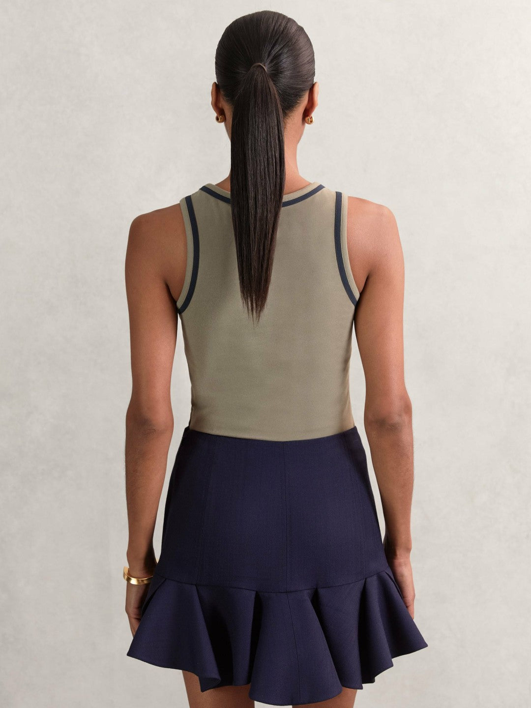 Reiss Stretch-Cotton Jersey Tipped Vest in Khaki Green/Navy