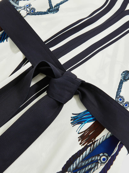 Reiss Scarf-Print V-Neck Belted Midi Dress in Blue/Brown