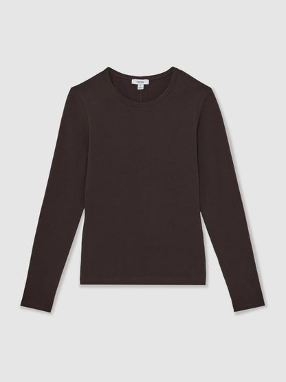 Reiss Cotton Crew-Neck Long-Sleeve T-Shirt With Stretch in Plum Purple