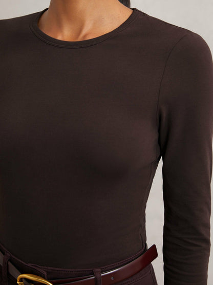Reiss Cotton Crew-Neck Long-Sleeve T-Shirt With Stretch in Plum Purple