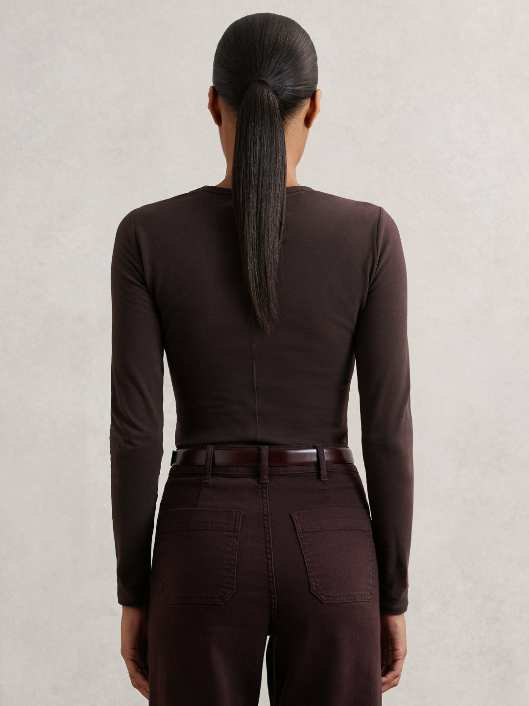 Reiss Cotton Crew-Neck Long-Sleeve T-Shirt With Stretch in Plum Purple