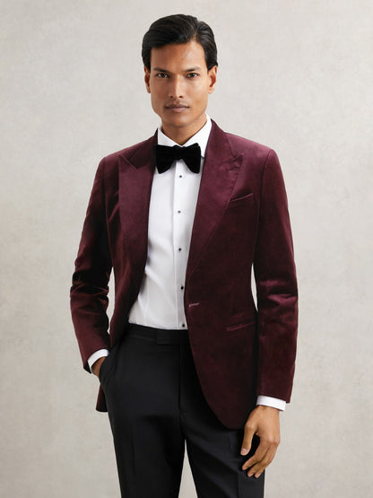Reiss Single-Breasted Velvet Blazer Regular-Fit in Bordeaux