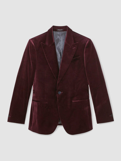 Reiss Single-Breasted Velvet Blazer Regular-Fit in Bordeaux