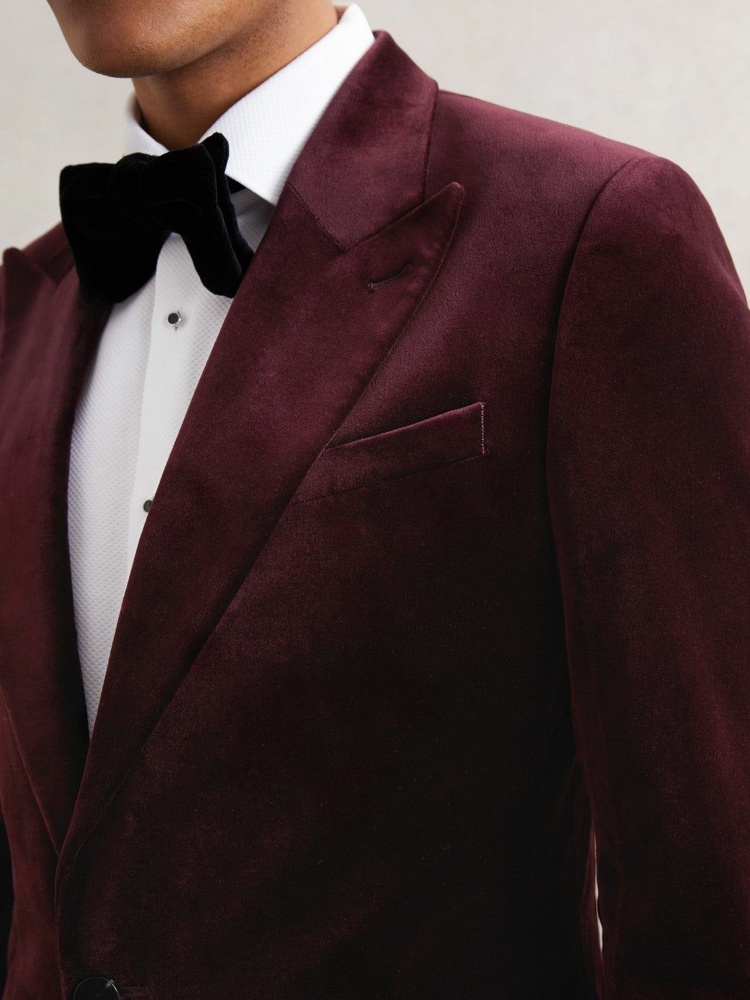 Reiss Single-Breasted Velvet Blazer Regular-Fit in Bordeaux