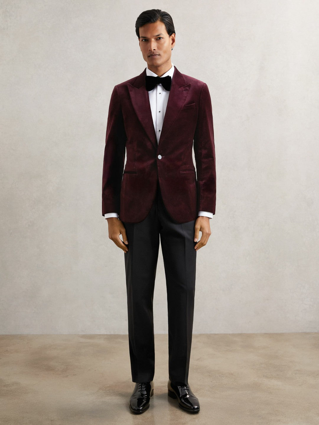 Reiss Single-Breasted Velvet Blazer Regular-Fit in Bordeaux