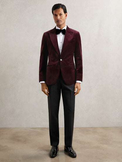 Reiss Single-Breasted Velvet Blazer Regular-Fit in Bordeaux
