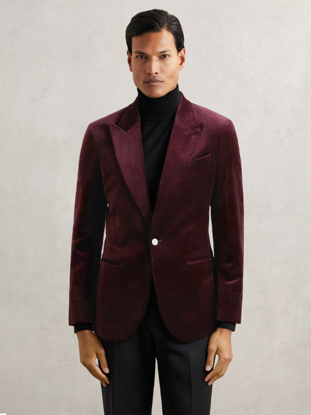 Reiss Single-Breasted Velvet Blazer Regular-Fit in Bordeaux