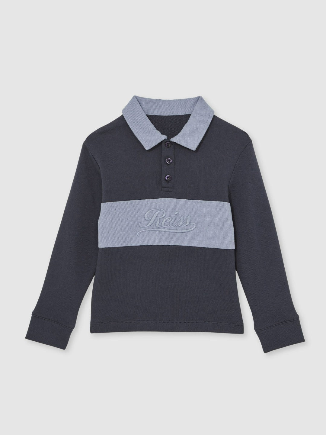 Reiss 13-14 yrs Cotton Logo-Embroidery Rugby Polo Shirt in Airforce Blue/Navy Blue