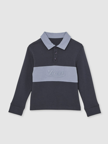 Reiss 13-14 yrs Cotton Logo-Embroidery Rugby Polo Shirt in Airforce Blue/Navy Blue