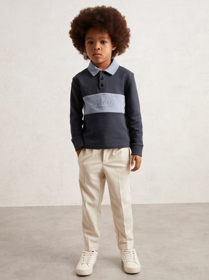 Reiss 13-14 yrs Cotton Logo-Embroidery Rugby Polo Shirt in Airforce Blue/Navy Blue
