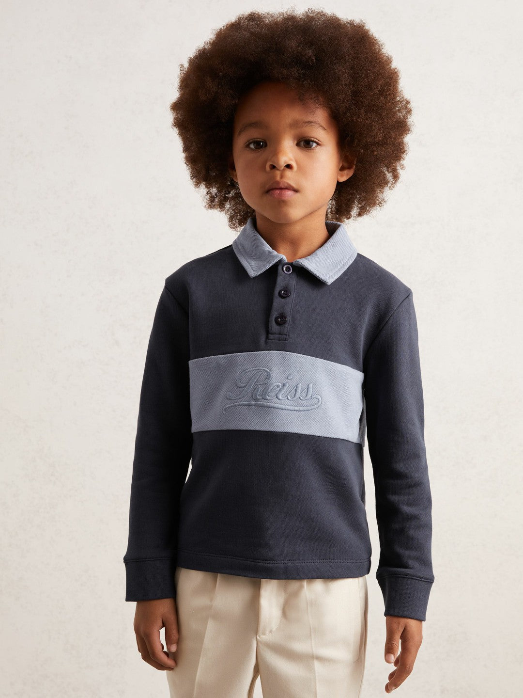 Reiss 13-14 yrs Cotton Logo-Embroidery Rugby Polo Shirt in Airforce Blue/Navy Blue