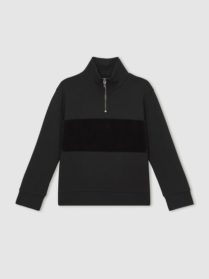 Reiss 3-9 yrs Interlock Velour-Panel Zip Sweatshirt in Black