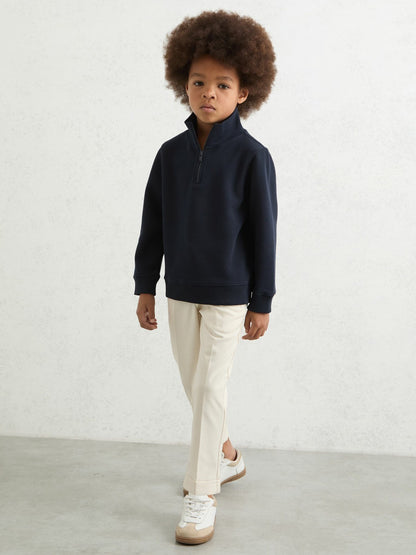 Reiss 9-13 yrs Textured Half-Zip Sweatshirt with Cotton in Navy