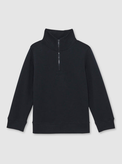 Reiss 9-13 yrs Textured Half-Zip Sweatshirt with Cotton in Navy