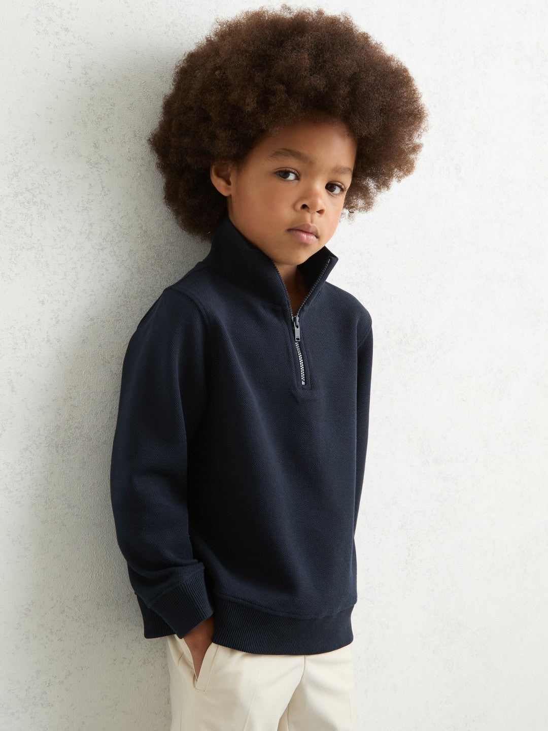 Reiss 9-13 yrs Textured Half-Zip Sweatshirt with Cotton in Navy